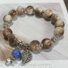 ハンドメイド ブレスレット ガラスビーズ 陶器 チョコ 茶色