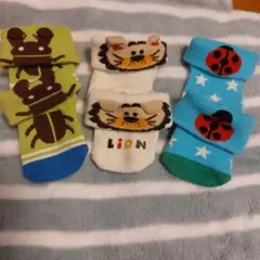【３足】ベビー靴下 セット カブトムシとライオン　てんとう虫