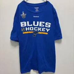 リーボック ホッケーロゴ 半袖Tシャツ クルーネック L 青 綿 お出かけのサムネイル