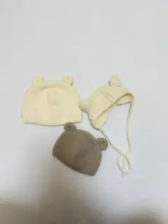 耳付きニット帽 3点セット　クマ　ベビー帽子