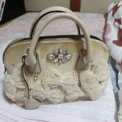 パール装飾 ハンドバッグ ベージュ シミあり