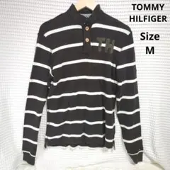 【人気☆TOMMY HILFIGER】こげ茶　白　ボーダー　ポロシャツ　サイズM