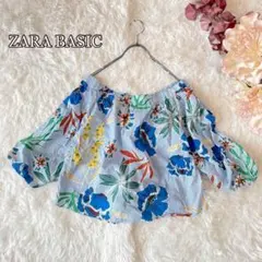 ⚫︎美品ZARA BASIC大花柄オフショルダーブラウス（L）ストライプ　華やか