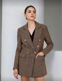 ブラウン系チェック ダブルブレストジャケット