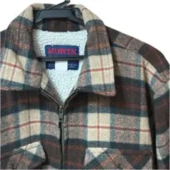 EDWIN ヴィンテージ　チェック　ジップシャツジャケット　ウール　裏ボア