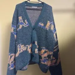 ZARA 総柄ニットカーディガン Lサイズ モヘア調 グリーン系