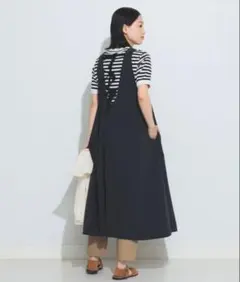 BEAMS BOY ユーロギャザー キャミワンピース ネイビー リネン コットン
