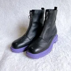 NICALニカル　カラーソール　本革　厚底センタージップブーツ　黒／紫　LL
