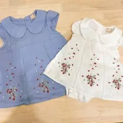 プティマイン　70/100 セット売り　いちご刺繍　半袖ロンパース/チュニック
