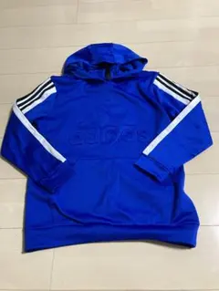 裏起毛 adidas 青 フード付きパーカー 160 立体ロゴ