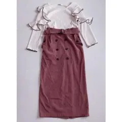 しまむら Avail ベルト付きスリットロングスカート ピンクパープル