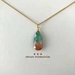 14kgfネックレスチャーム / バイカラームーンストーン グリーン×オレンジ