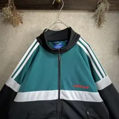 adidas トラックジャケット マルチカラー 緑×黒× 白 ロゴ刺繍