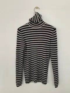 無印良品　リブタートルネックセーター　ボーダー