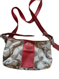 COACH ショルダーバッグ ベージュ/レッド　スレ　シミあり