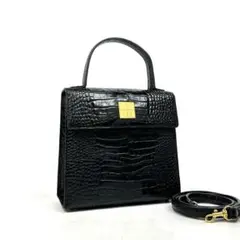 【極美品】イヴサンローラン　ハンドバッグ　YSL　2way　クロコ　レザー　黒