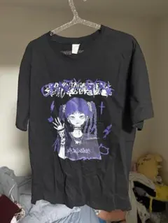 【地雷系】病みかわ 少女プリント Tシャツ ブラック ビッグシルエット