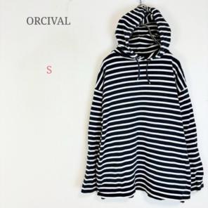 ◆オーシバル【S】ボーダー柄フード付きカットソー パーカー 綿100%のサムネイル