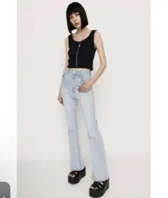 SLY スライ ハイウエストフレアパンツ ウィズロイカ デニム 22インチ