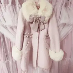 LIZLISA ビジューリボンミニ丈Aラインコート ピンク