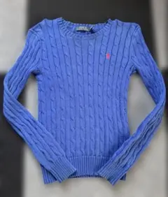 Ralph Laurenラルフ　ケーブルニット ポニー刺繍　ブルー　M