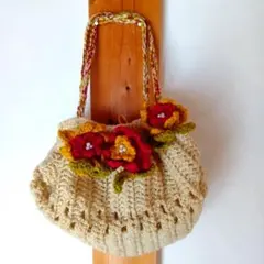 毛糸バック　花　かわいい