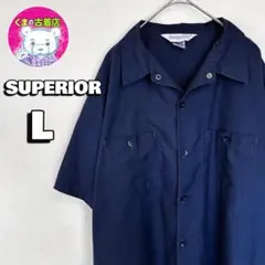usa古着 SUPERIOR 半袖ワークシャツ L 2ポケット ブラックのサムネイル
