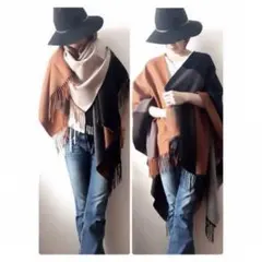 【未使用】ユニクロ 2way ストール ダブルフェイス ブラウン ガウン