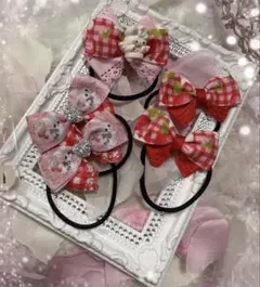 可愛いリボンのヘアゴム❤︎うさぎ❤︎いちご❤︎赤セット