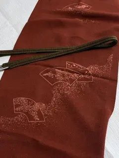 正絹 帯締め帯揚げセット 古典柄 扇文様 ちりめん 海老茶 深緑平組 和装小物