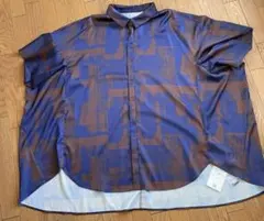 BOUJELOUD 新品タグ付幾何学模様 半袖シャツ ブルー×ブラウン　半額以下のサムネイル