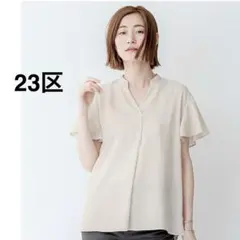 23区 【洗える】 バックサテンアムンゼン バイカラーボウタイブラウス
