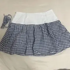 TINA：JOJUN ミニ丈 切替チェックギャザースカート　ネイビー　S