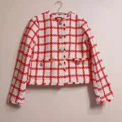 タグ付き ANN TAYLOR ノーカラージャケット 赤 海外古着