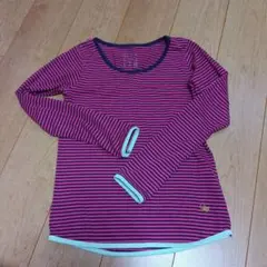 179wg 　濃ピンクと紫のストライプ長袖Tシャツ Fサイズ