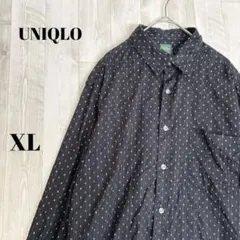 美品希少XLユニクロ 総柄シャツ 綿100% 透け感 オーバーサイズブラック 黒