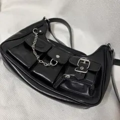 【最終値下】ブラックレザーショルダーバッグ 古着 Y2K 韓国ストリート