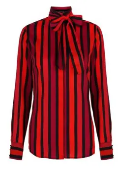 ストライプ ハイネックシャツ 赤・紫・黒