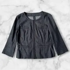 AMACA アマカ ノーカラージャケット リネン混 ラメ刺繍