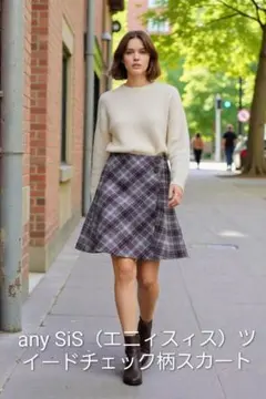any SiSエニィ スィス膝丈スカート　ツイードチェック柄スカートレディース