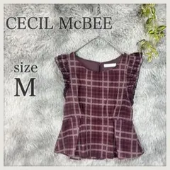 セシルマクビー/ノースリーブチェックブラウス/フリル/プルオーバー/ペプラム/M