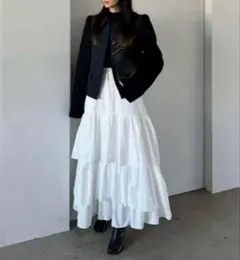 新品24SS クラネ VOLUME FRILL SKIRT ロング ホワイト M