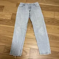 ライトブルー ストレートデニム フリンジ裾