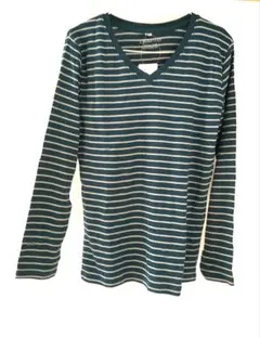ハニーズ　オーガニックコットン　 Vネック長袖ストライプTシャツ