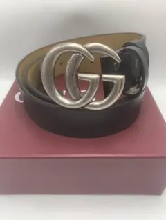 グッチGUCCI ベルトメンズカーフスキンレザー ダブルGバックルブラック