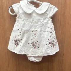 petit main 刺繍ホワイトロンパース