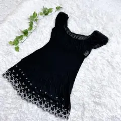 日本製❗️レストローズ シースルー 花柄刺繍 シフォン チュニック 黒系 (2)のサムネイル