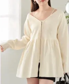 Chico アイボリー Vネック ジッパー付き チュニック