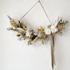 ミモザ　ユーカリ　ガーランド　ドライフラワー　横長スワッグ