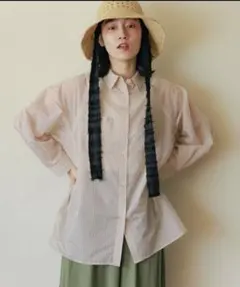2025新作　ニコアンド　シアーストライプBIGシャツ　フリーサイズ　ピンク
